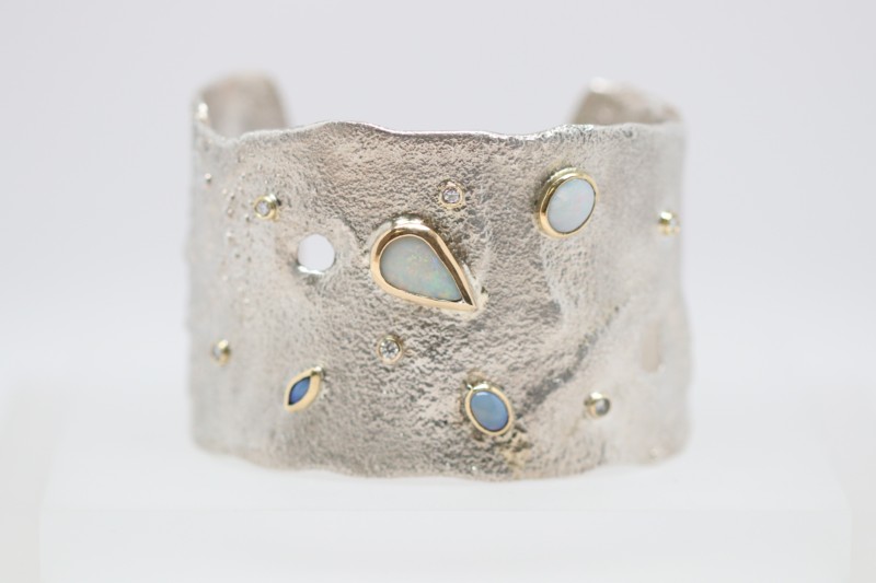 Reticulated Silver Cut-Out Opal Cuff | David Adams Fine Jewelry