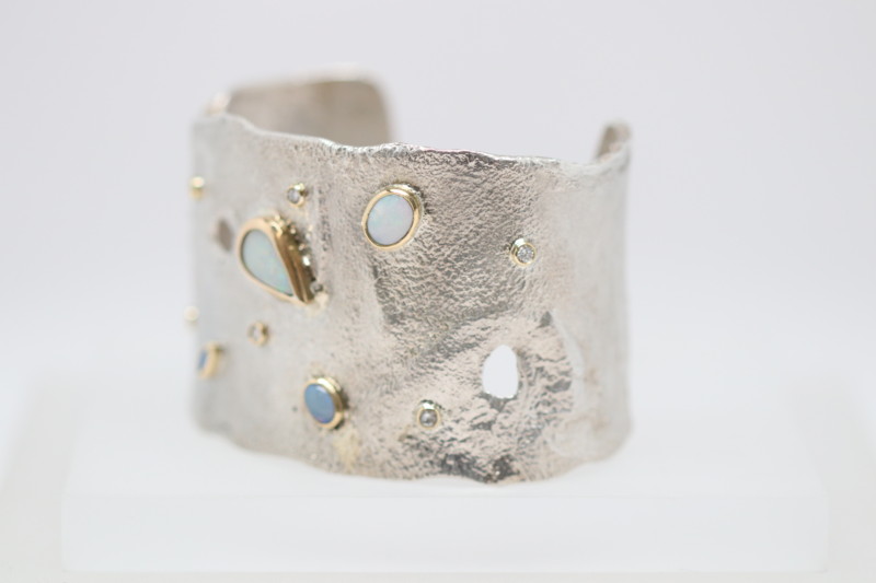 Reticulated Silver Cut-Out Opal Cuff | David Adams Fine Jewelry