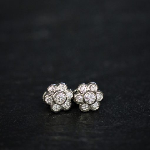 European Cut Diamond Platinum Earrings