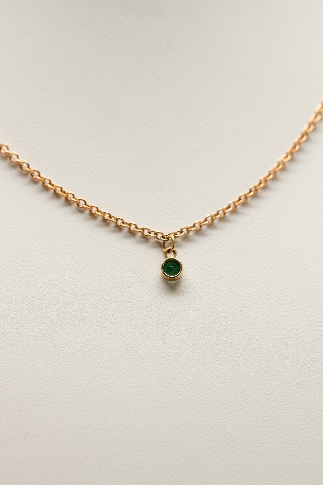 14k Yellow Gold Bezel set Solitaire Emerald on 16in curb chain | David ...