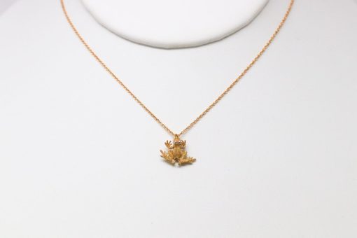 18K Yellow Gold and Platinum Frog Necklace - Image 2