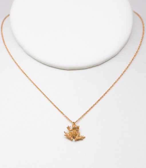 18K Yellow Gold and Platinum Frog Necklace