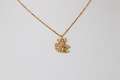 18K Yellow gold and Platinum Mating Frogs Necklace