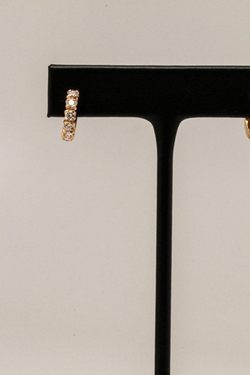 18K Yellow Gold Diamond Huggie Earrings - Image 3