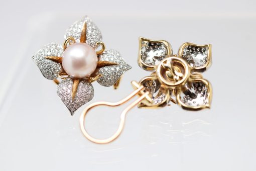 Platinum and 18K Yellow gold South Sea Pearl Flower Earrings - Image 3