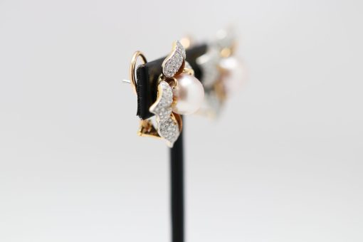 Platinum and 18K Yellow gold South Sea Pearl Flower Earrings - Image 6