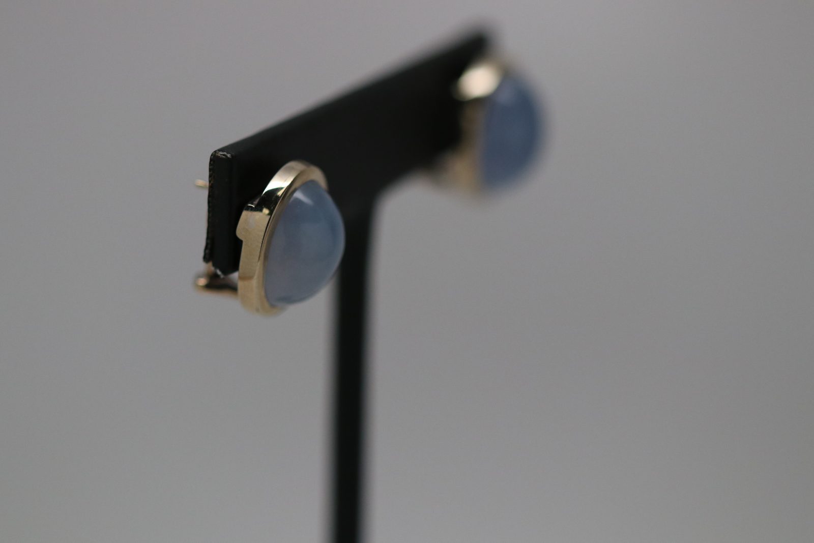 18K White Gold Chalcedony Omega Earrings - Image 2