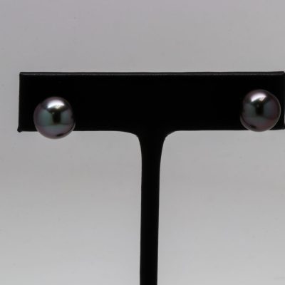 14K Yellow Gold Tahitian Peacock Pearl Stud Earrings – 10.40–10.50 mm