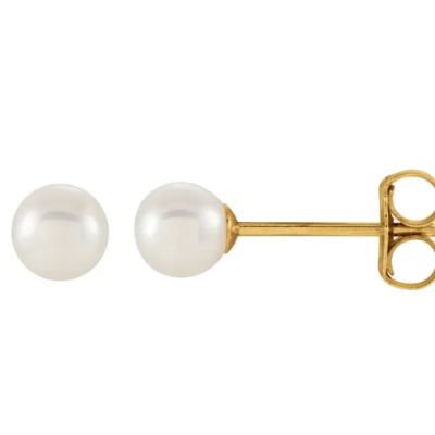 14K Yellow Gold Cultured White Freshwater Pearl Earrings