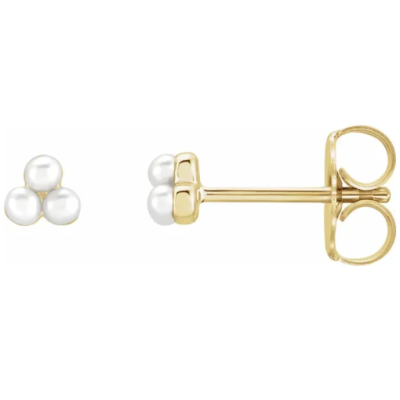 14K Yellow Gold Cultured White Freshwater Pearl Cluster Earrings