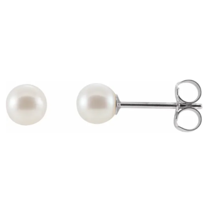 14K White Gold Cultured White Freshwater Pearl Earrings