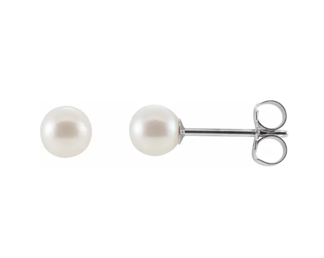 14K White Gold Cultured White Freshwater Pearl Earrings