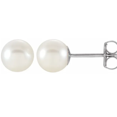 14K White Gold Cultured White Freshwater Pearl Earrings